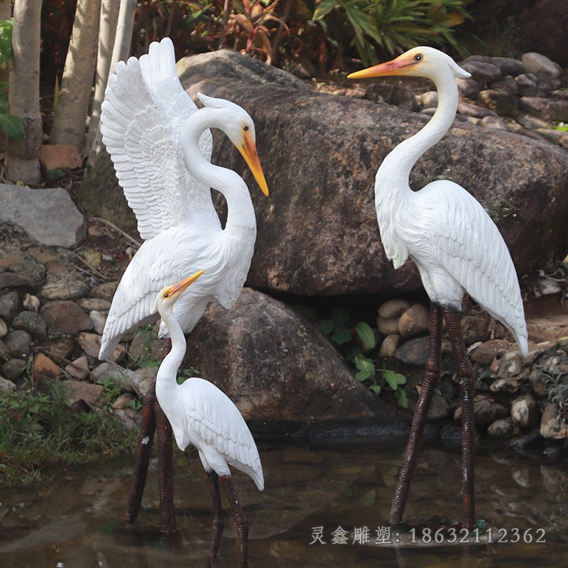 不锈钢彩绘白鹭公园景观雕塑