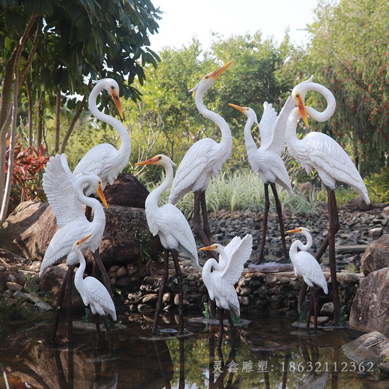 不锈钢彩绘白鹭户外景观雕塑