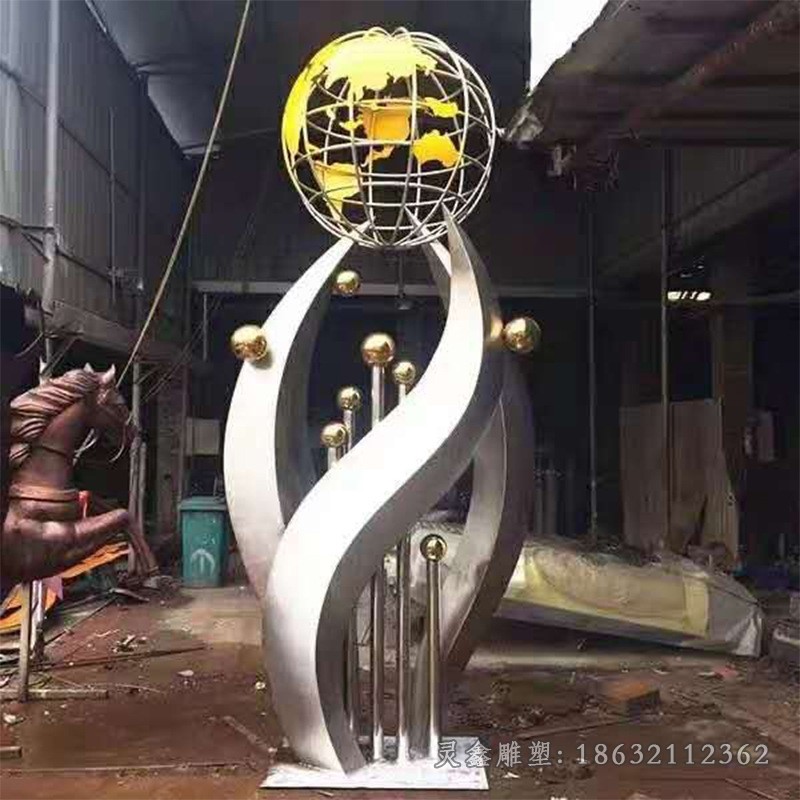 不锈钢抽象地球仪户外雕塑