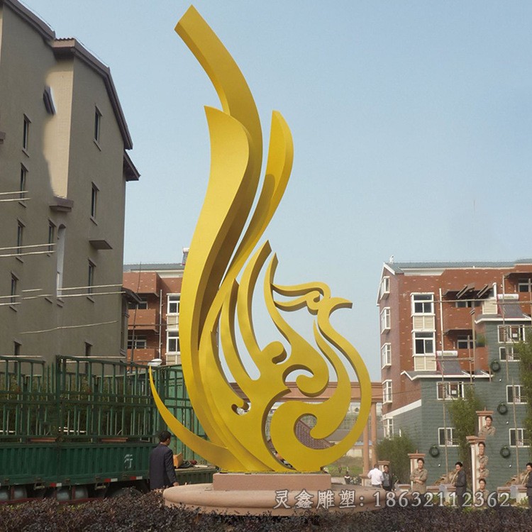 不锈钢抽象凤凰户外景观雕塑