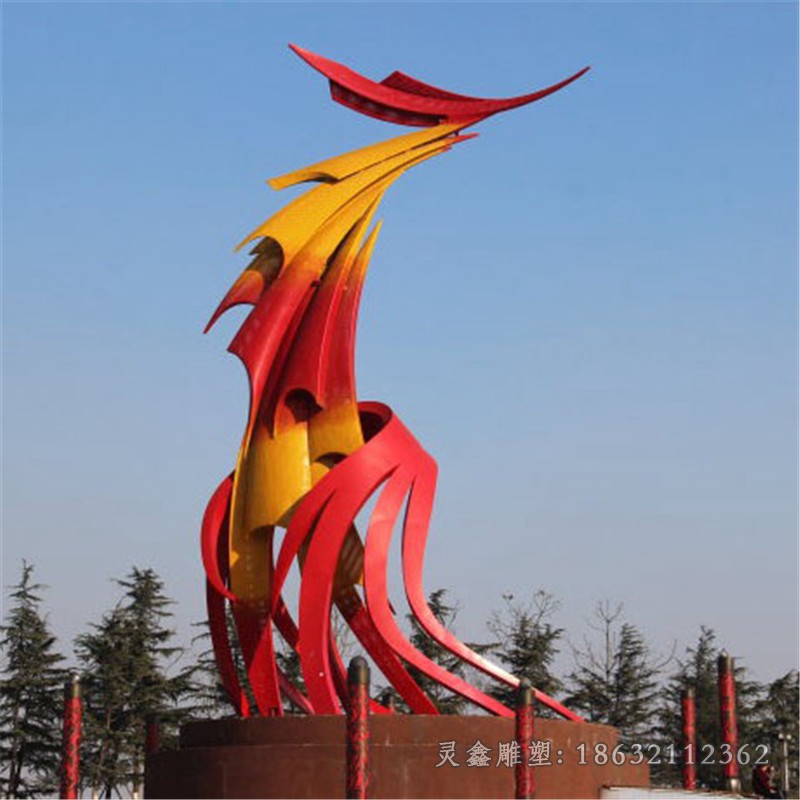 不锈钢抽象凤凰园林景观雕塑