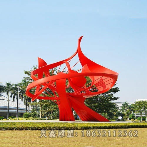 不锈钢抽象红色公园景观雕塑