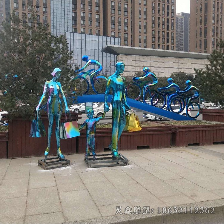 不锈钢彩绘购物城市人物雕塑