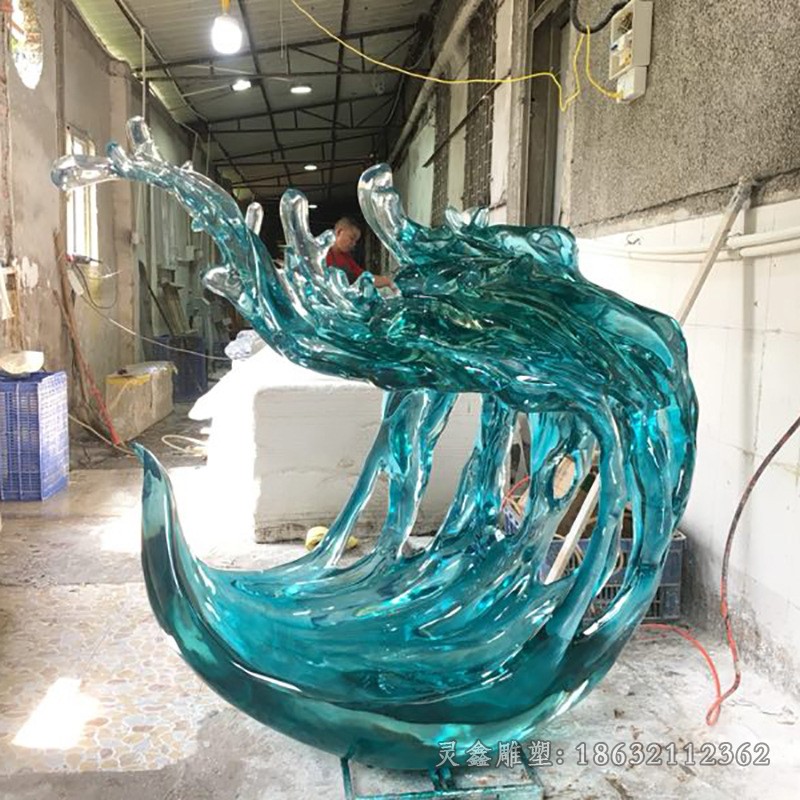 不锈钢彩绘海浪城市景观雕塑