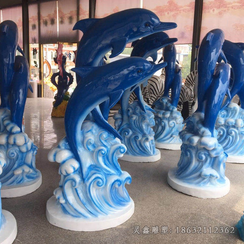 不锈钢彩绘海豚园林动物雕塑