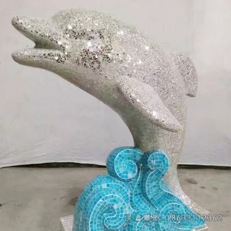不锈钢彩绘海豚庭院动物雕塑