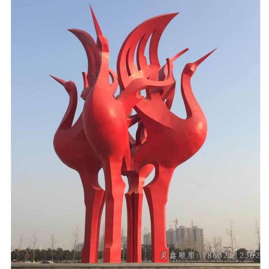 不锈钢抽象彩绘小鸟广场雕塑