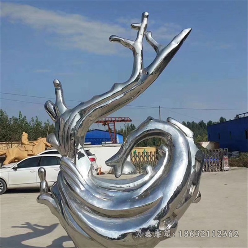 不锈钢镜面抽象海浪校园雕塑