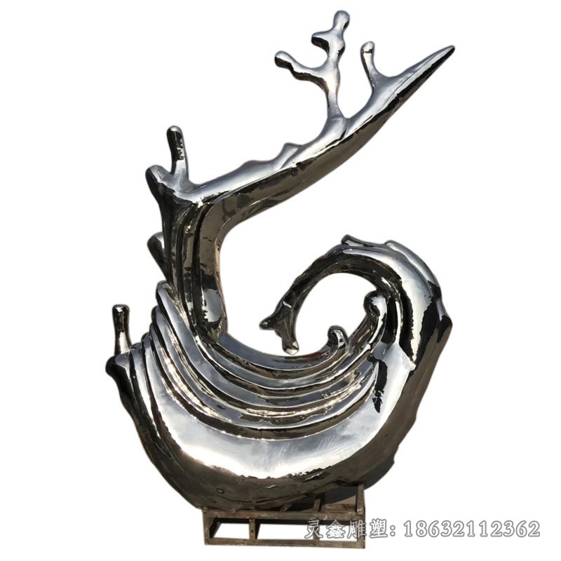 不锈钢镜面抽象海浪公园雕塑