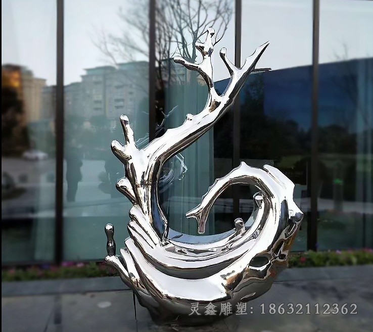 不锈钢镜面抽象海浪户外雕塑