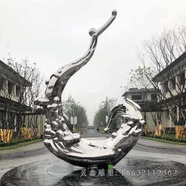 不锈钢镜面抽象海浪园林雕塑+