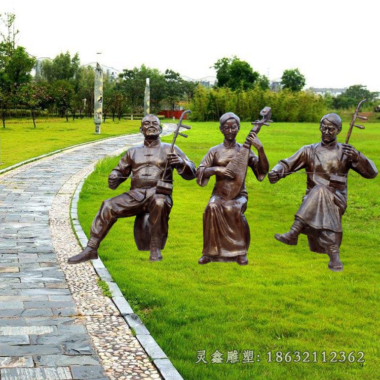 拉二胡城市景观铜雕