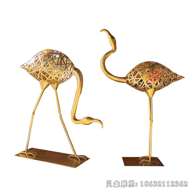 不锈钢情侣火烈鸟广场景观雕塑