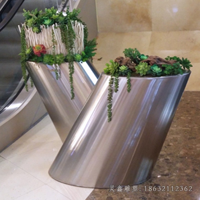 不锈钢镜面花盆庭院景观雕塑