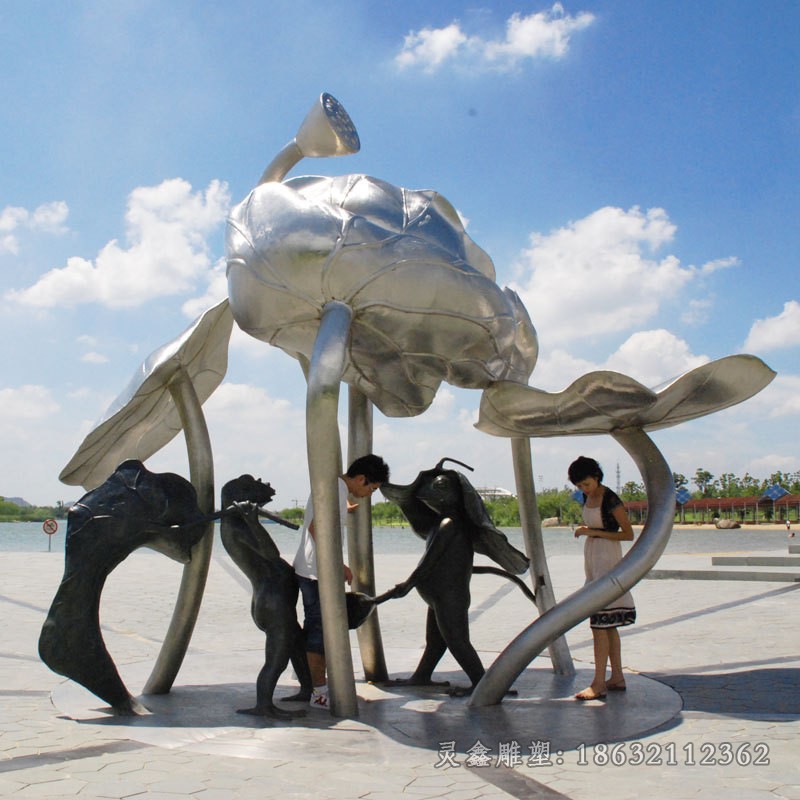 不锈钢镜面荷花园林景观雕塑