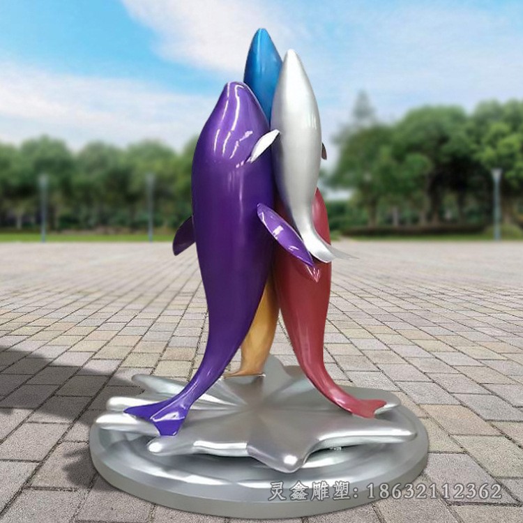 不锈钢彩绘海豚动物雕塑