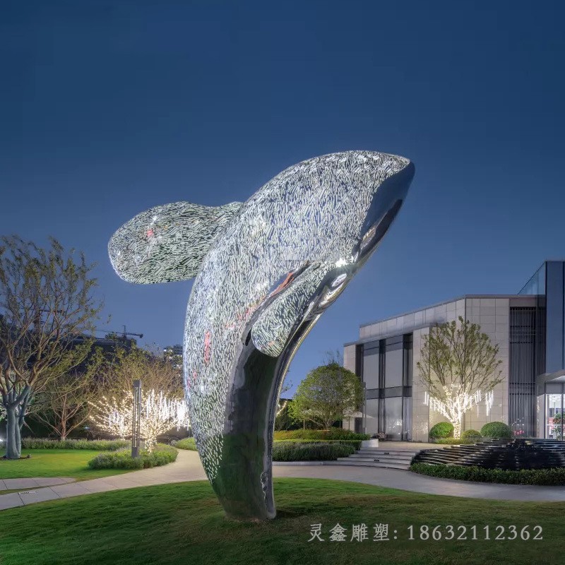 不锈钢发光海豚动物雕塑