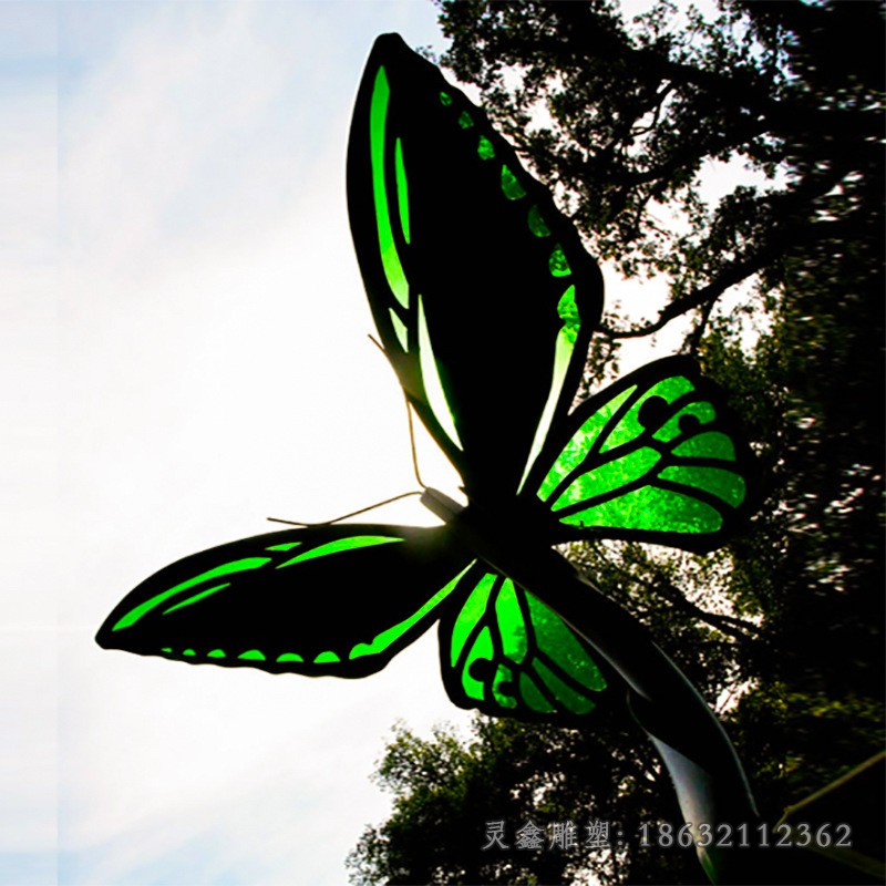 不锈钢彩绘蝴蝶动物雕塑