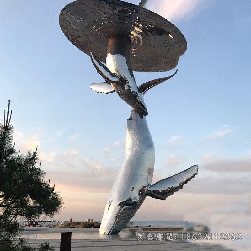 镜面海豚不锈钢景观雕塑