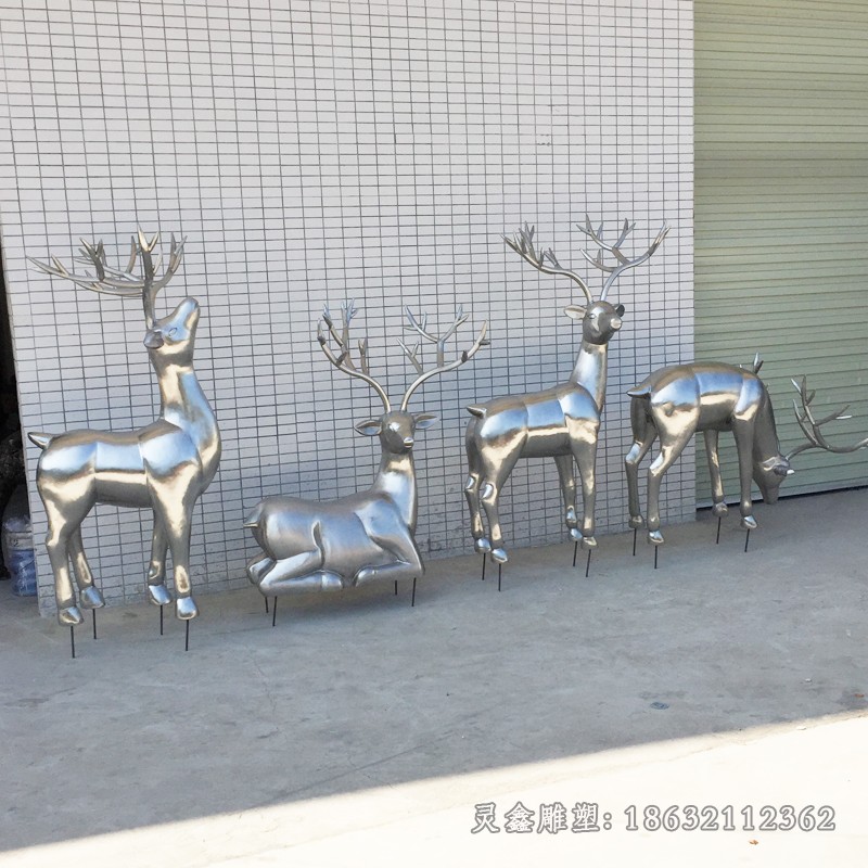 镜面不锈钢抽象鹿动物雕塑