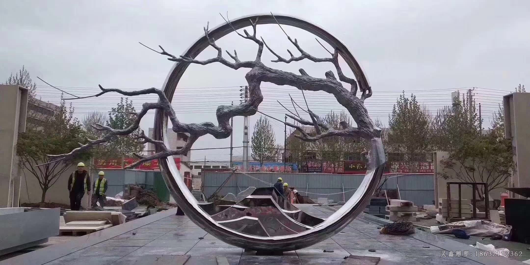 不锈钢树枝圆环景观雕塑