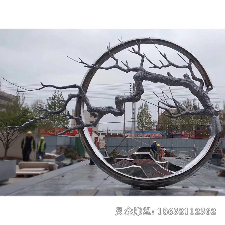 不锈钢抽象圆环树枝雕塑