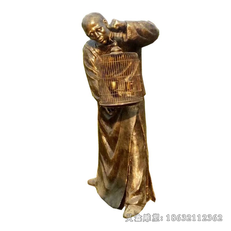遛鸟古代人物景观铜雕
