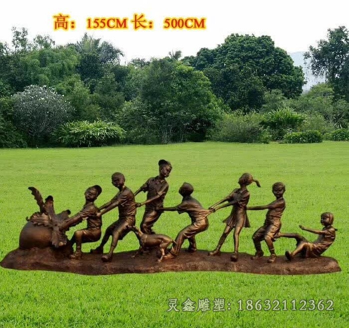 拔萝卜人物儿童景观铜雕