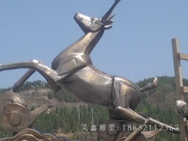 奔跑鹿动物抽象铜雕