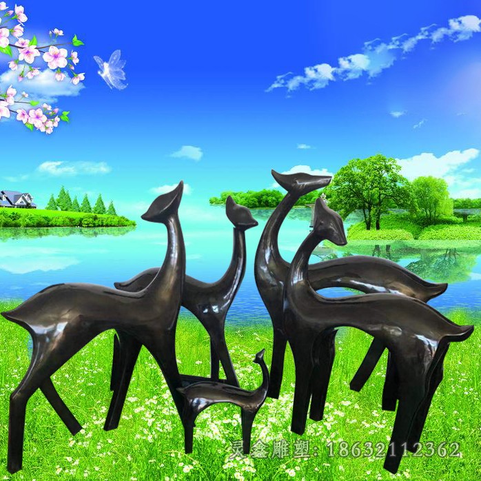 抽象小鹿动物小区铜雕