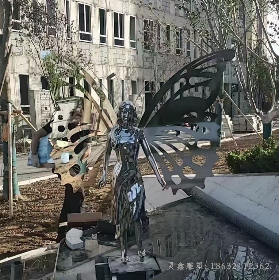 抽象展翅人物不锈钢雕塑