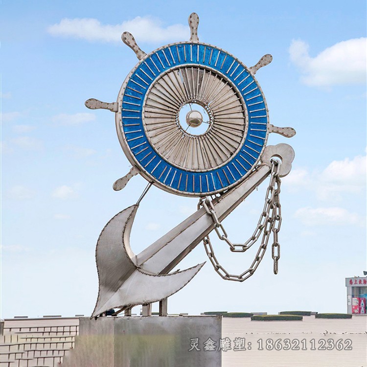 不锈钢彩绘船景观雕塑