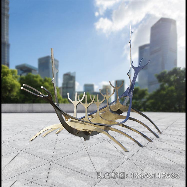 抽象船海边不锈钢雕塑