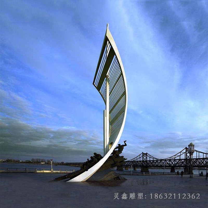 不锈钢抽象船景观雕塑