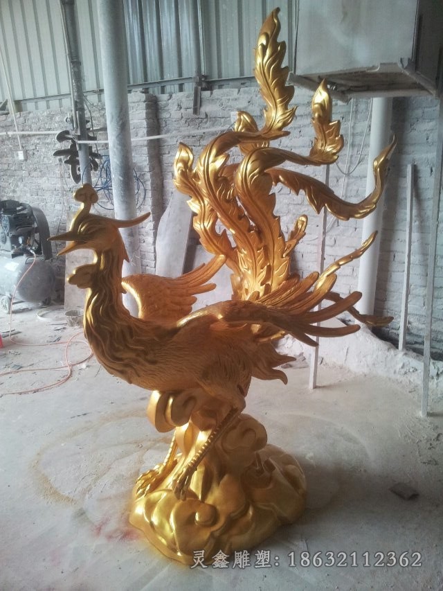 金色凤凰动物景观铜雕