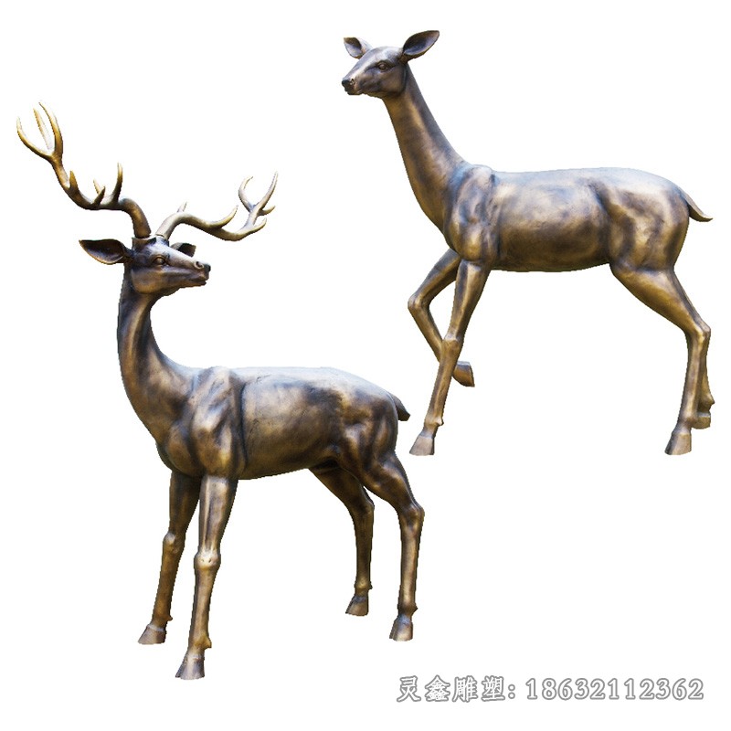 情侣小鹿景观动物铜雕
