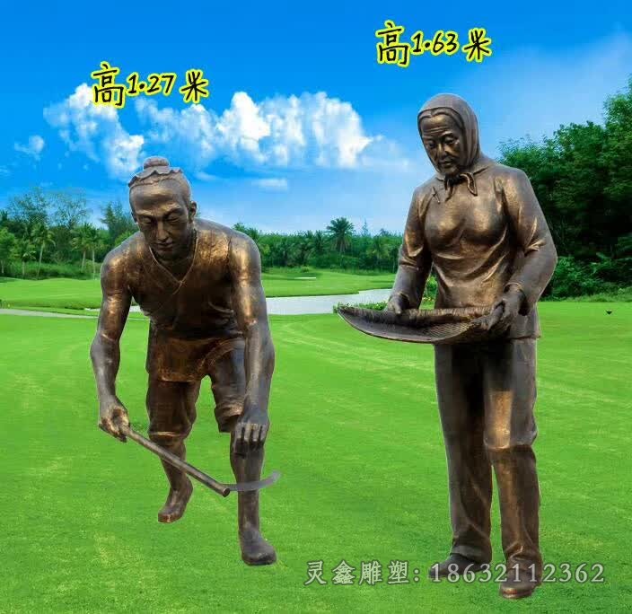 播种插秧人物农耕商场铜雕