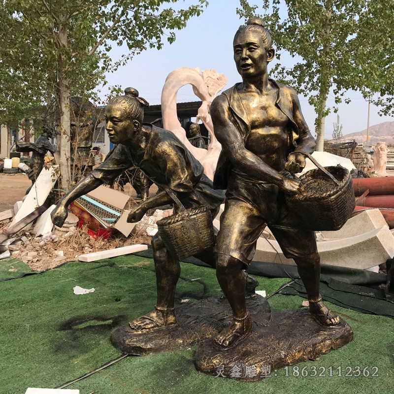 播种人物农耕景观铜雕