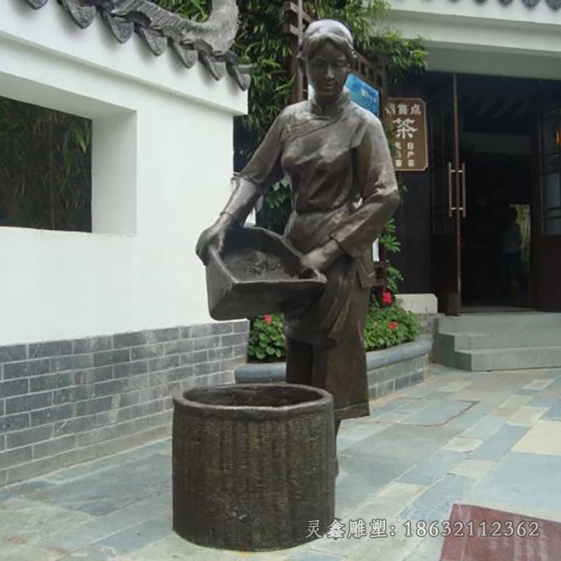 茶文化街边人物铜雕