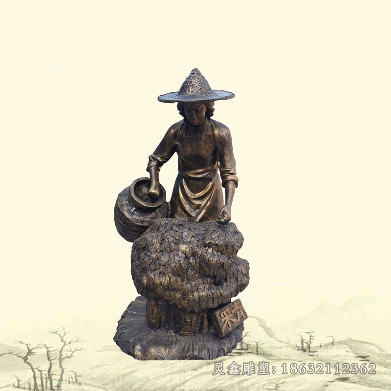 采青茶文化人物铜雕