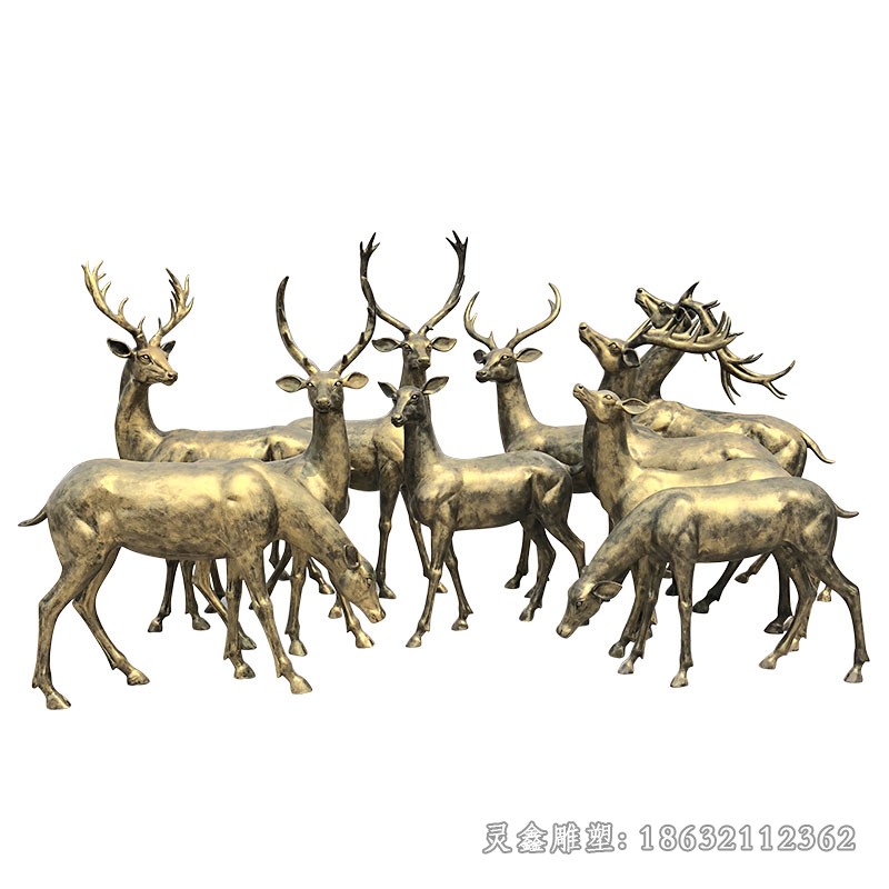 群鹿户外动物景观铜雕