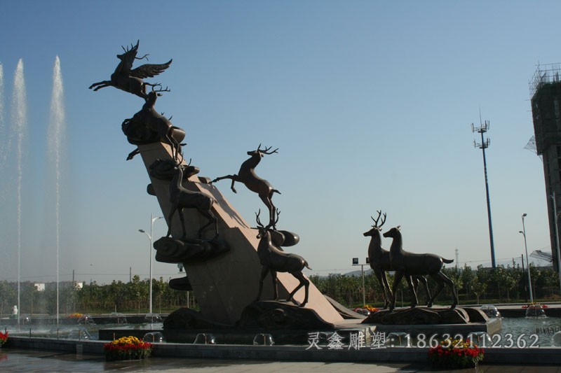 群鹿庭院动物景观铜雕