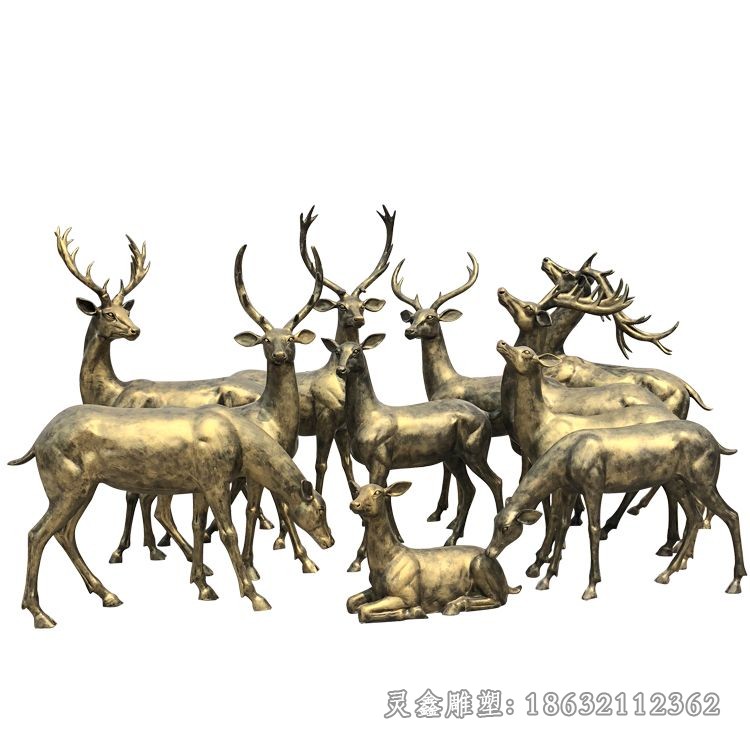 群鹿景区动物景观铜雕