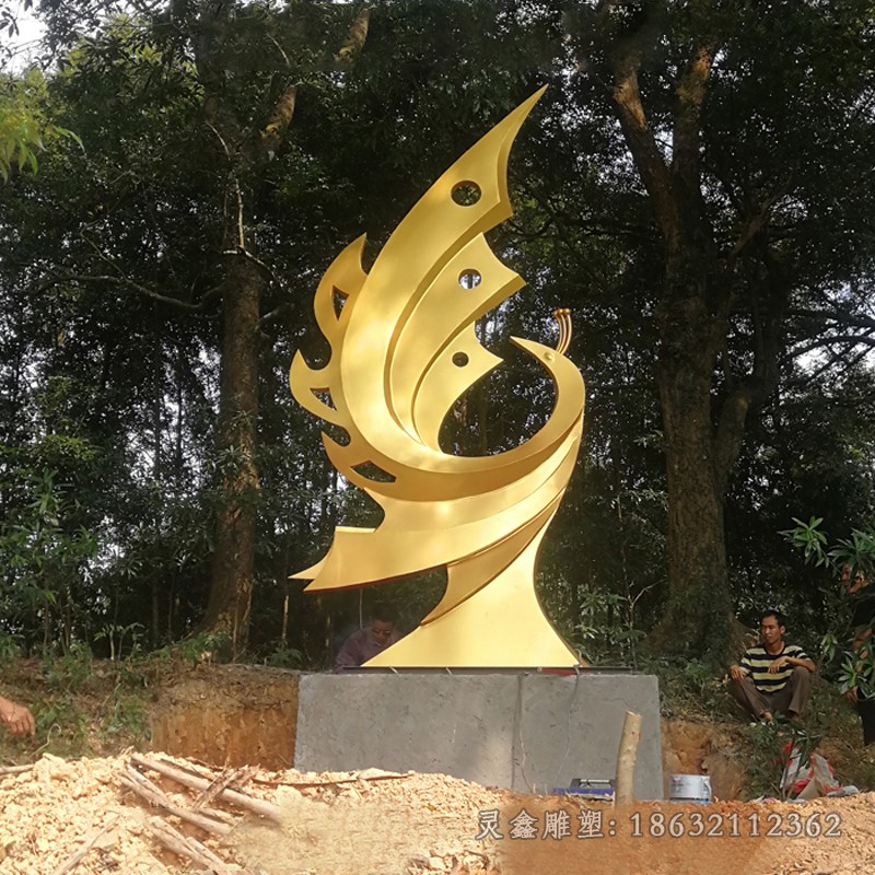 不锈钢金色凤凰景区雕塑