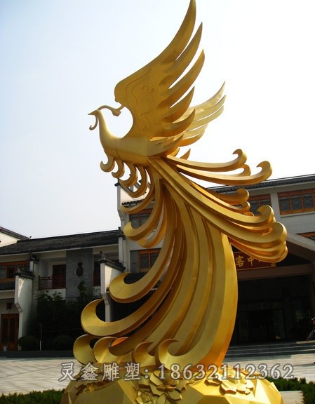 金色凤凰抽象不锈钢雕塑