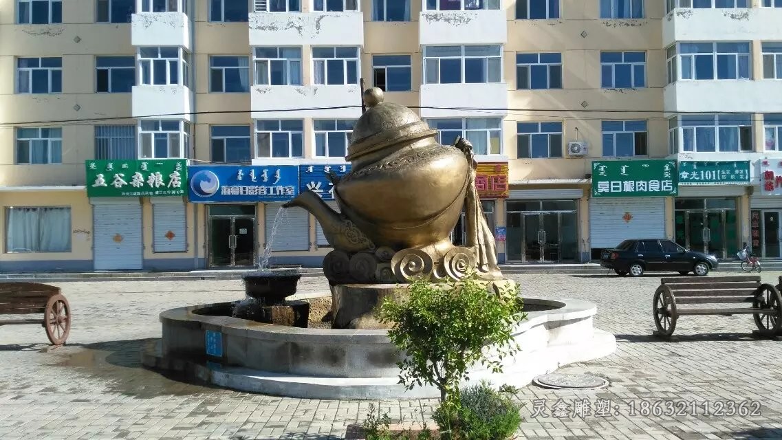 茶文化茶壶户外景观铜雕