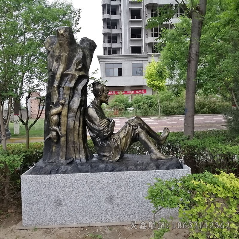 守株待兔寓言故事人物铜雕