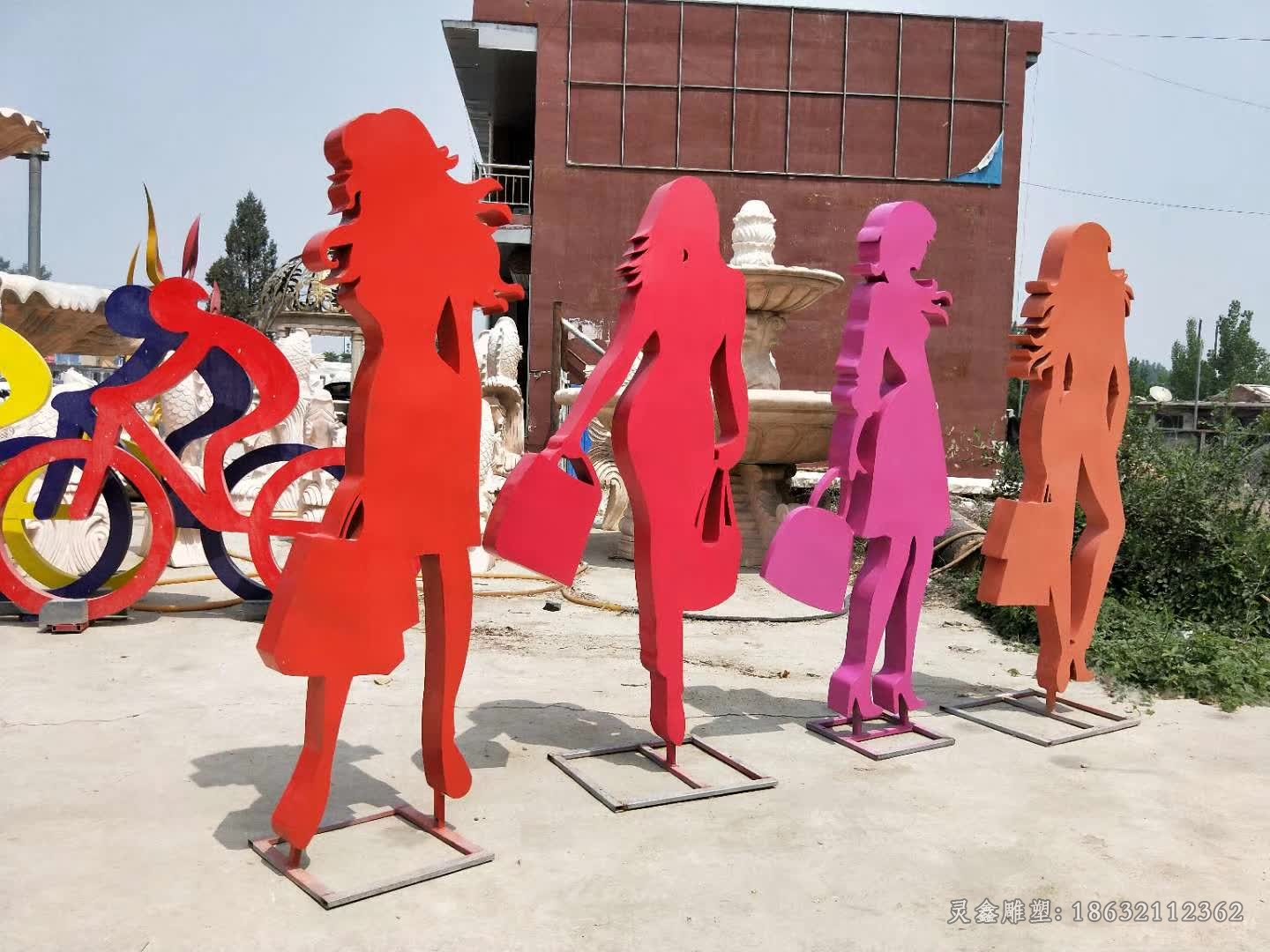 不锈钢购物人物街边雕塑