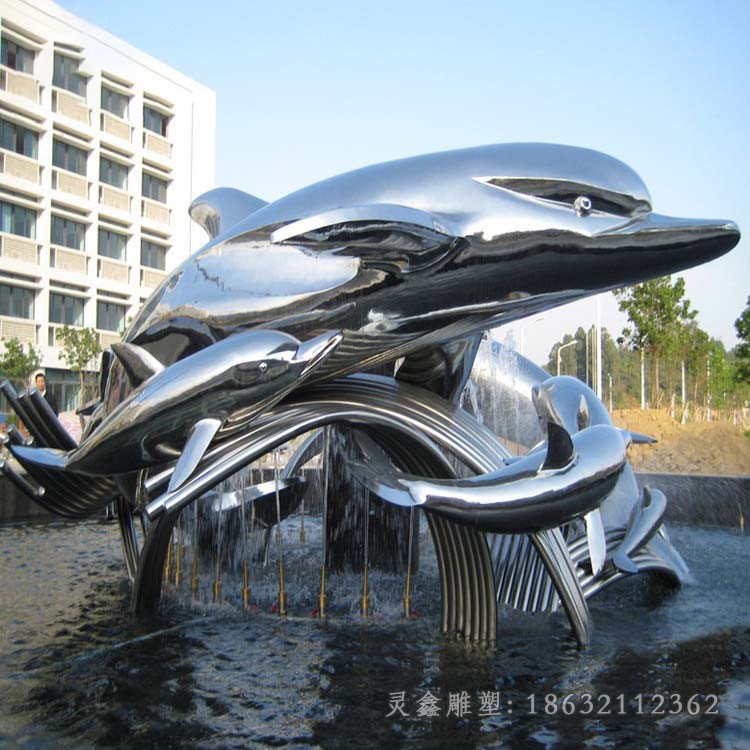 镜面海豚动物不锈钢雕塑