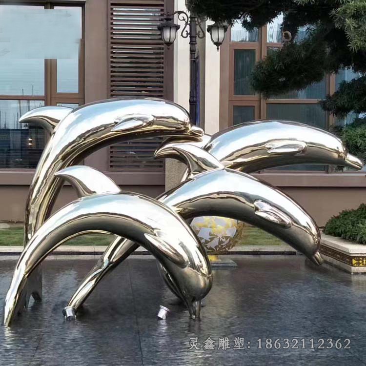 镜面海豚不锈钢标志雕塑